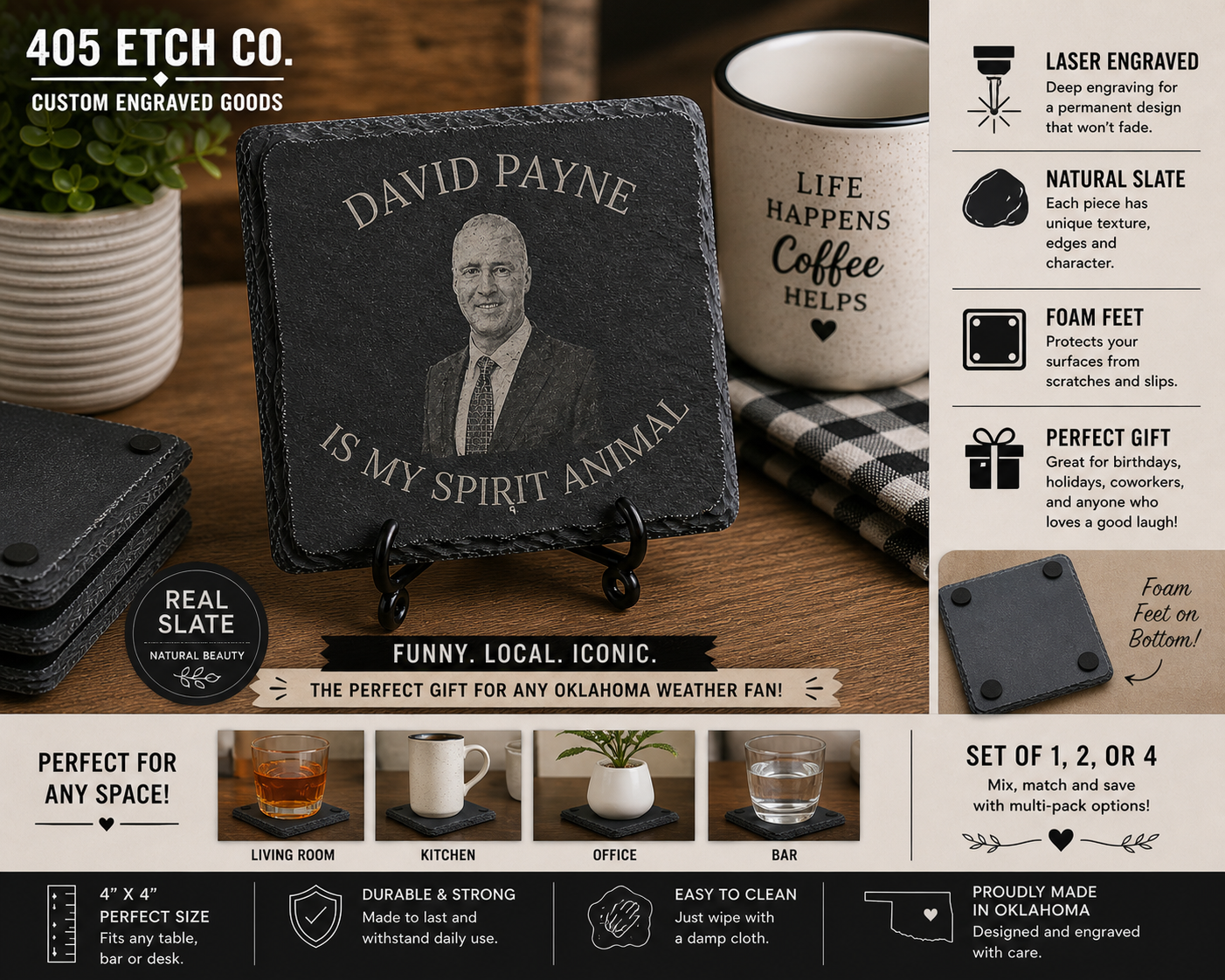 David Payne Spirit Animal Coaster – Funny Weather Gift | Engraved Slate Coaster