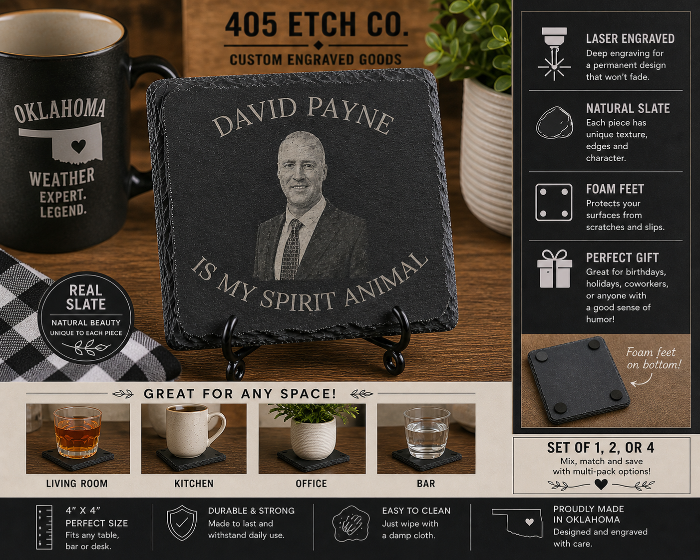 David Payne Spirit Animal Coaster – Funny Weather Gift | Engraved Slate Coaster