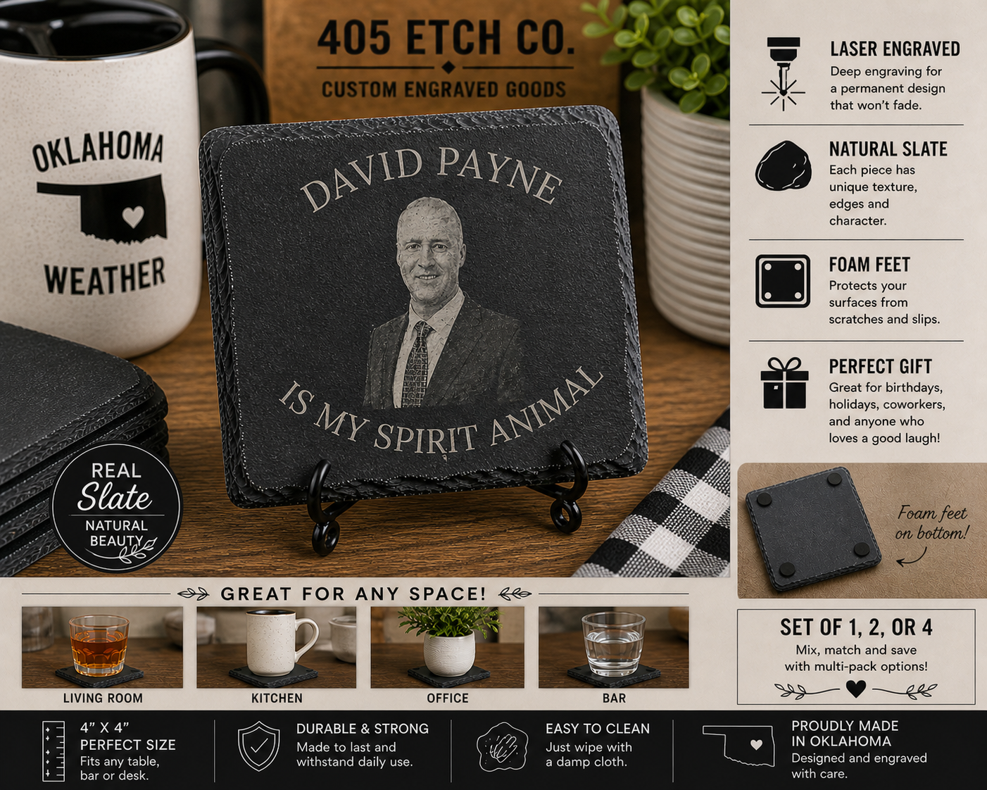 David Payne Spirit Animal Coaster – Funny Weather Gift | Engraved Slate Coaster