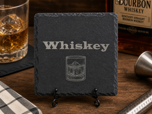 Whiskey Coaster – Engraved Slate Coaster | Bourbon Glass Design | Barware Gift